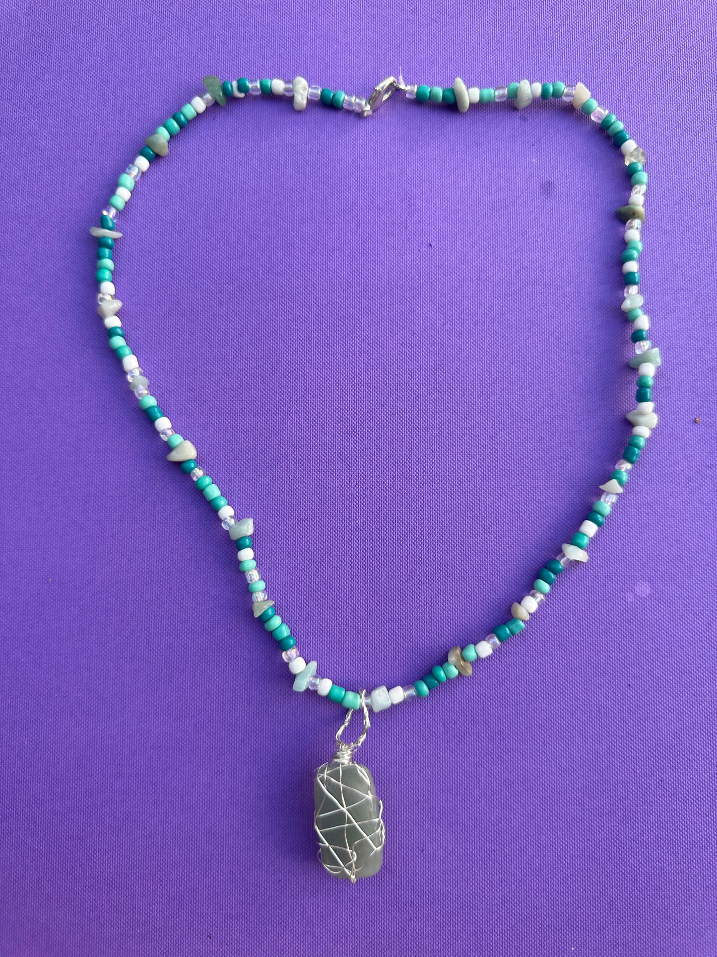 Minty Beaded Necklace with Jade Crystal