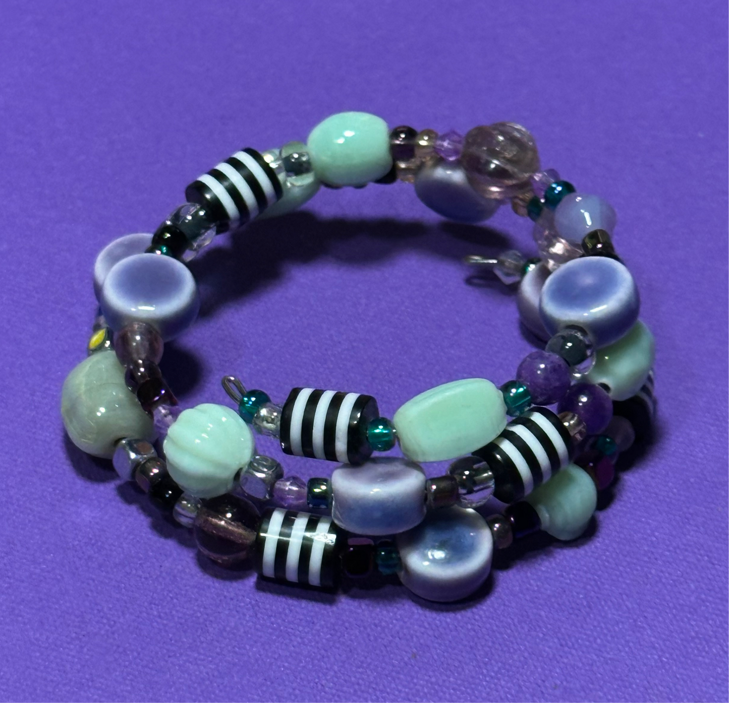 Stripped Teal Memory Wire Bracelet