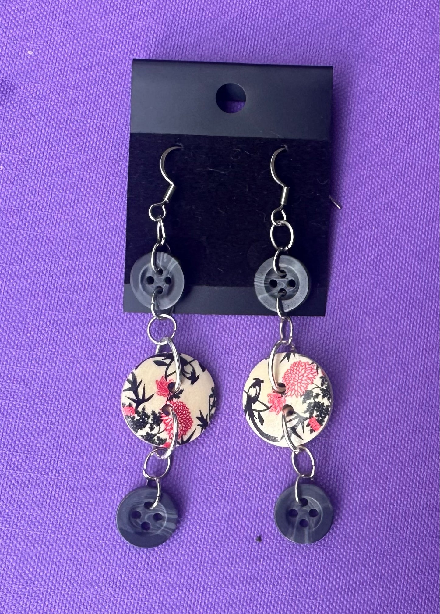 Sharp Red Button Earrings