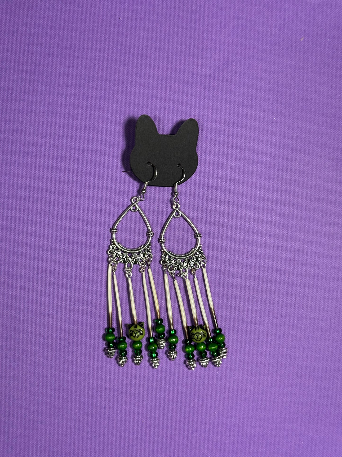 Green Cat quill earrings