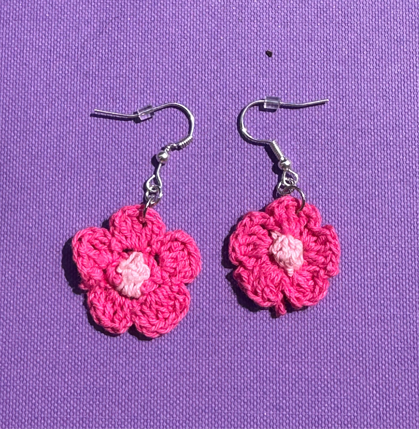 Pink Crochet Flower Earrings