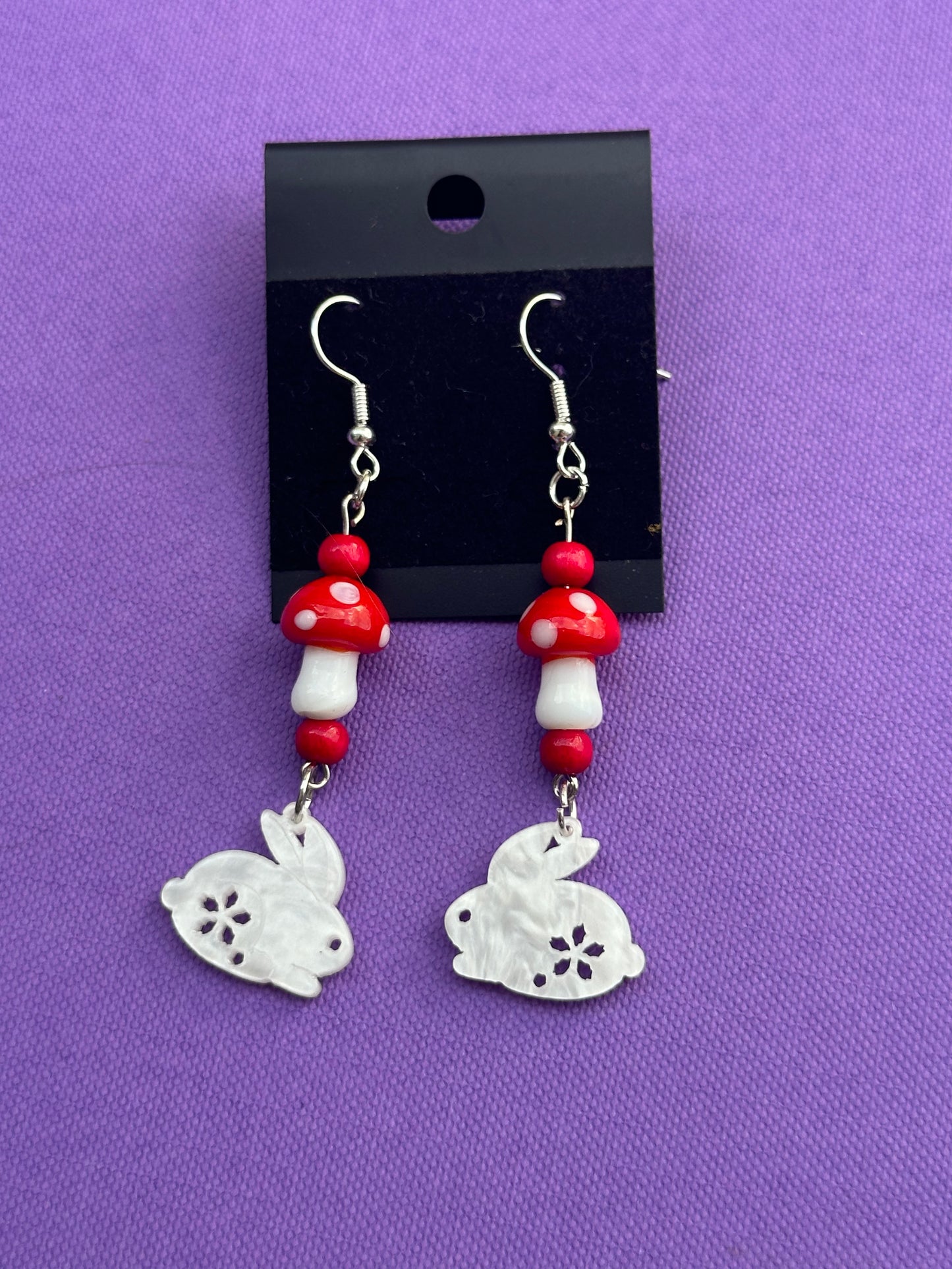 Red MushBunny Earrings