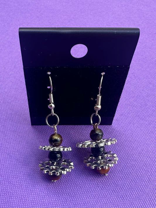 Tigers Eye Gear Drop Earrings