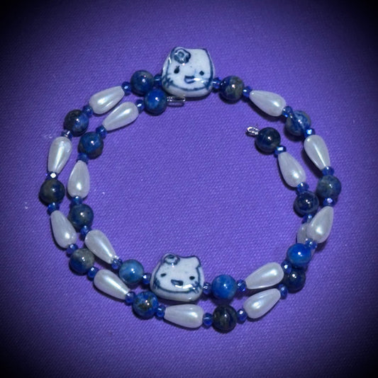 Porcelain Kitty Memory Wire Bracelet