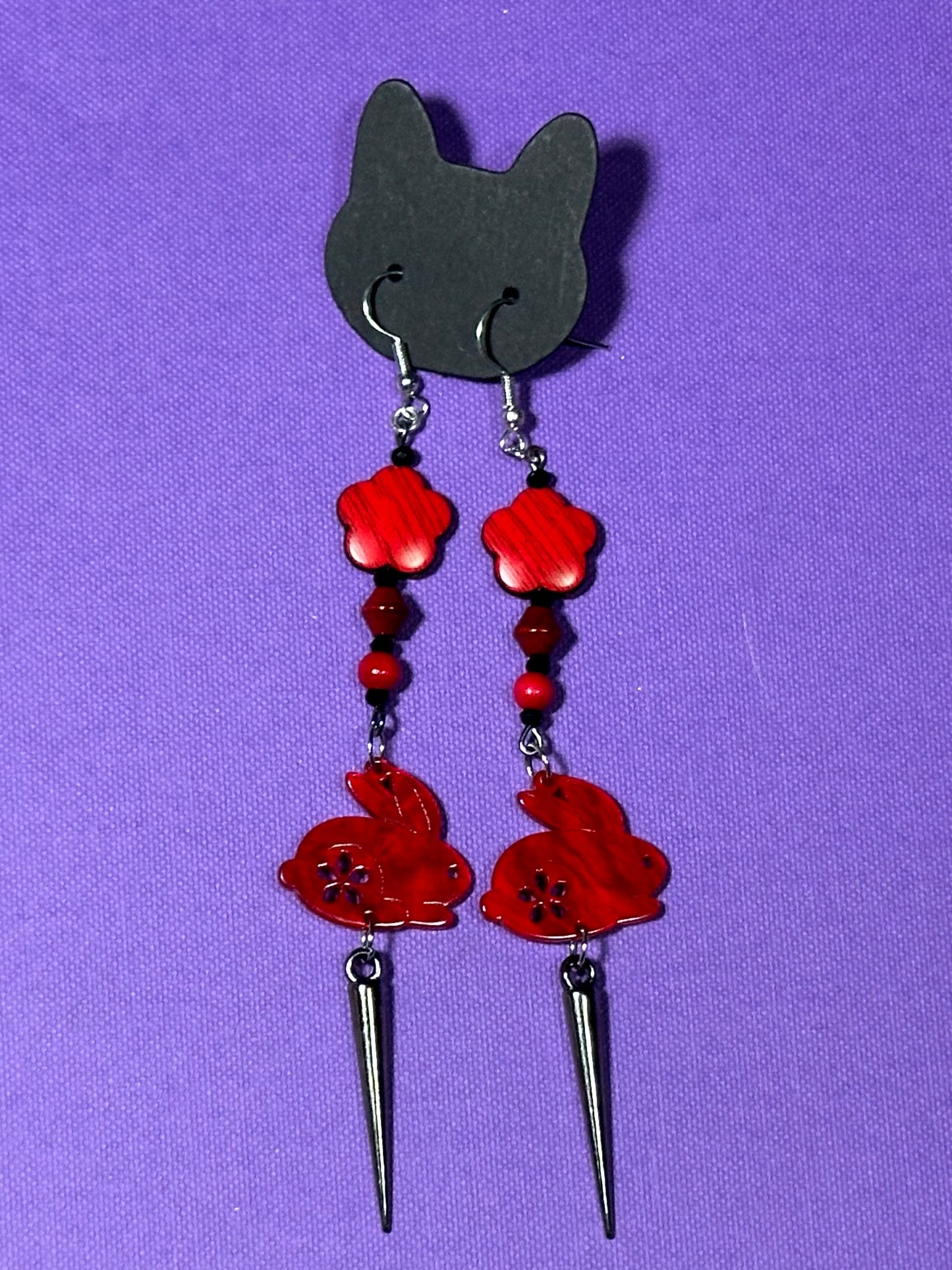 Raging Red Punk Bunny Earrings