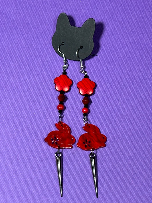 Raging Red Punk Bunny Earrings