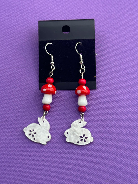 Red MushBunny Earrings