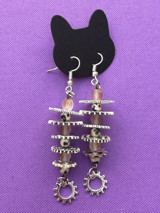 Dalmatian Gear Drop Earrings